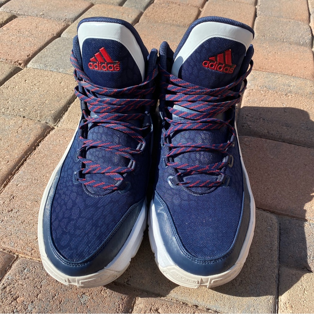 adidas J Wall 2 Performance Navy and White Athletic Sneakers with Red Accents - Picture 6 of 9